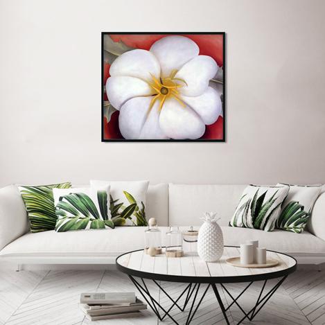 White Flower on Red Earth Painting - Meri Deewar 1 : 1 Square Premium Wall Art Canvas by MeriDeewar