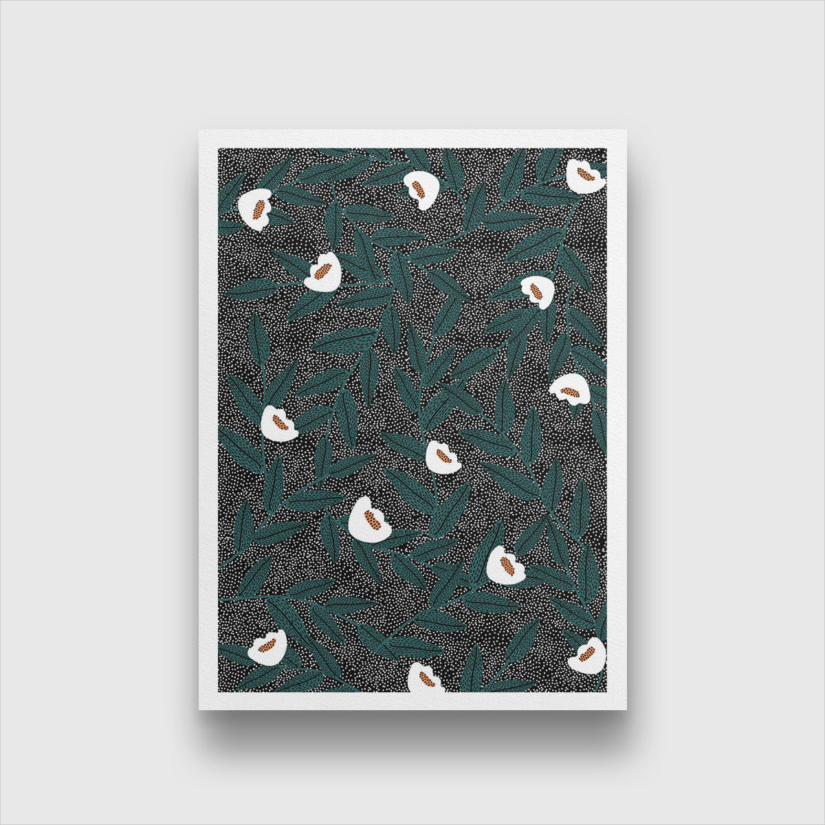 White Foliage Painting 2 : 3 Vertical Premium Wall Art Canvas by MeriDeewar