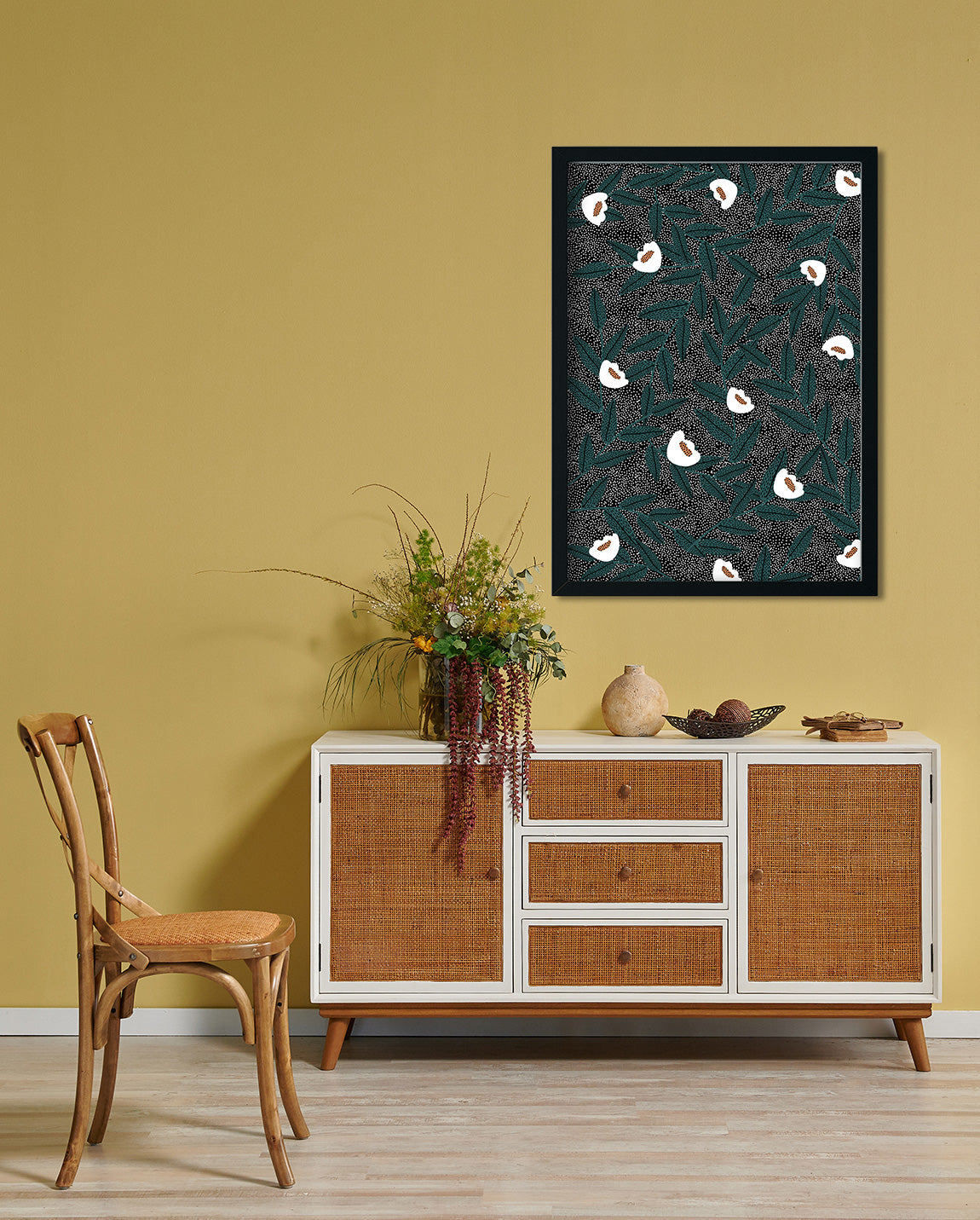 White Foliage Painting 2 : 3 Vertical Premium Wall Art Canvas by MeriDeewar