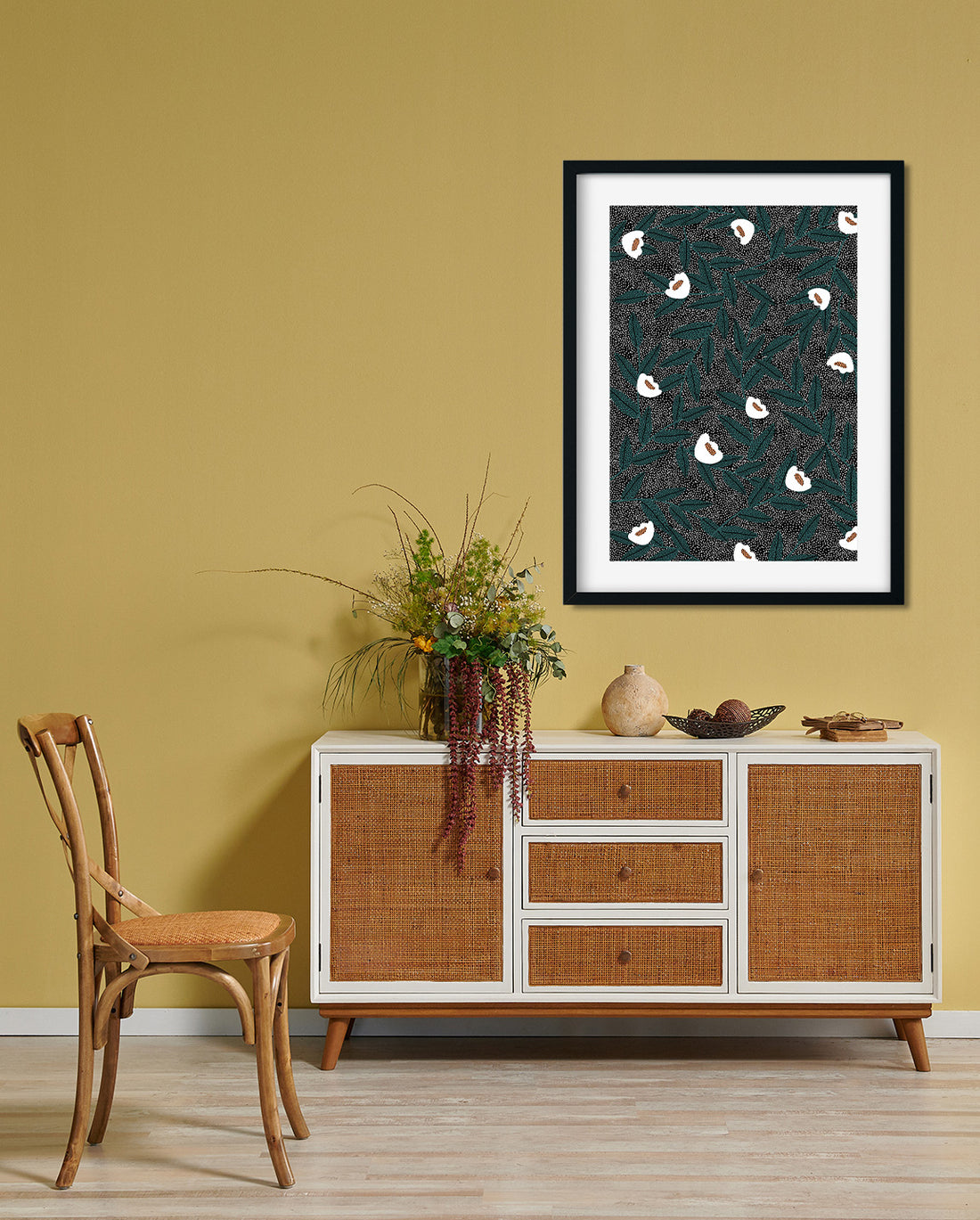 White Foliage Painting 2 : 3 Vertical Premium Wall Art Canvas by MeriDeewar