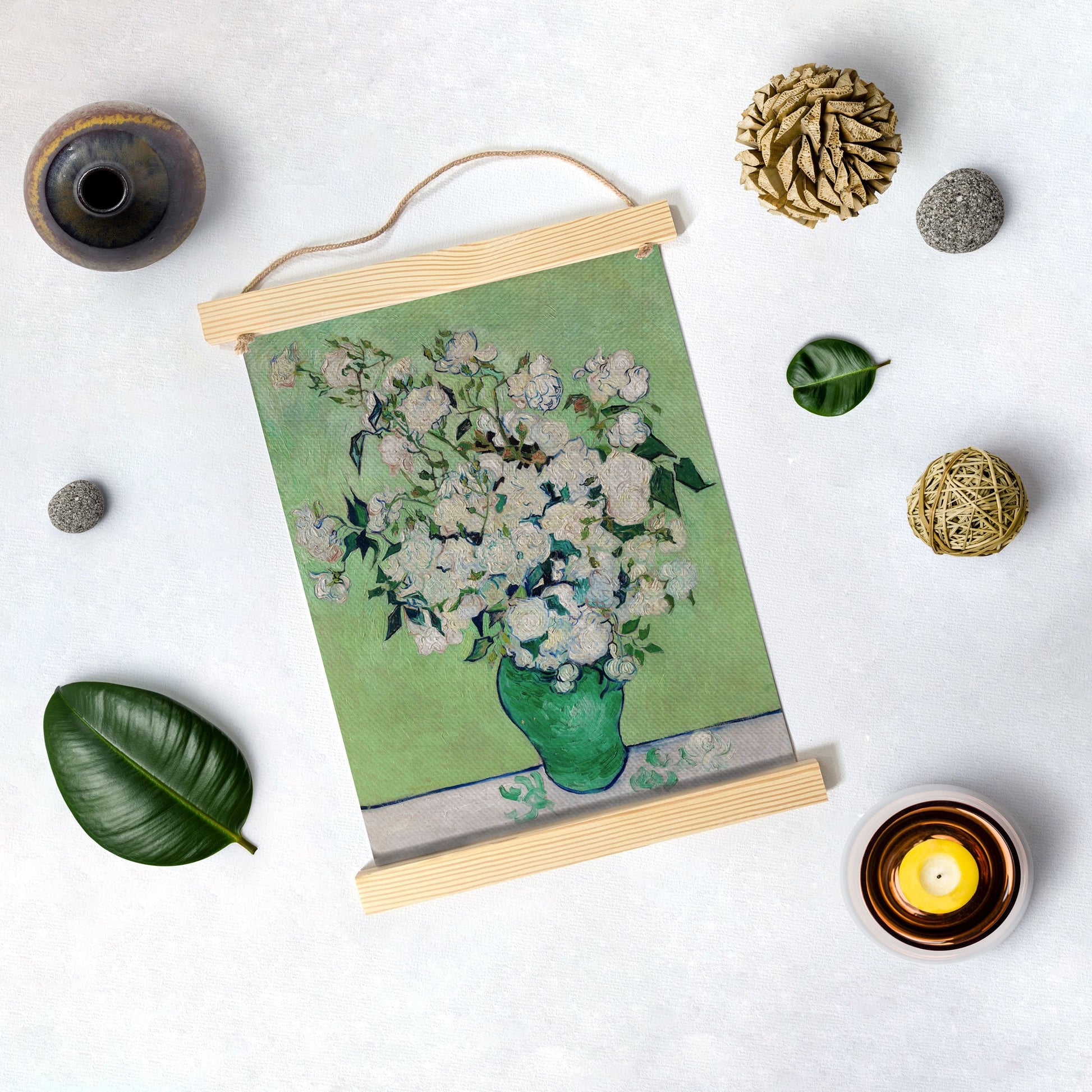White Roses By Van Gogh Hanging Canvas Painting - Meri Deewar Hanging Canvas Premium Wall Art Canvas by MeriDeewar