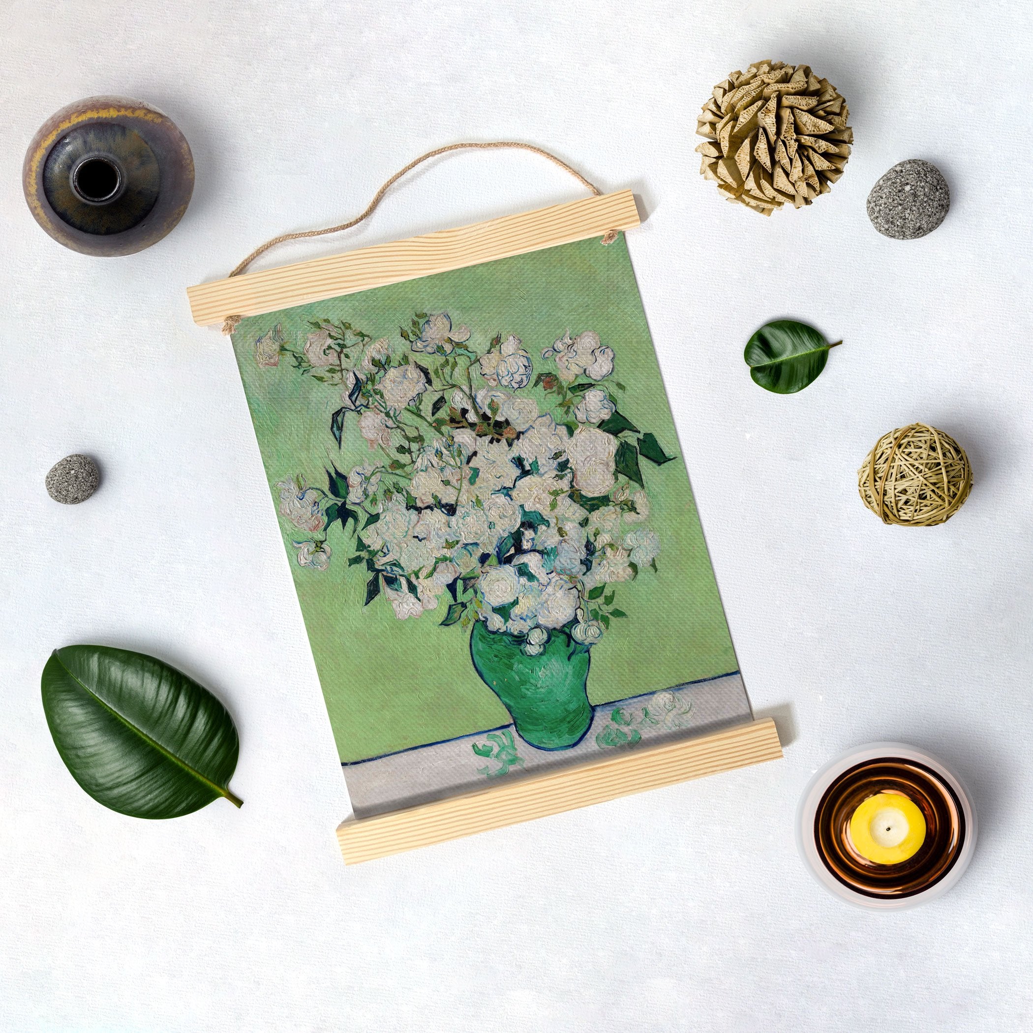 White Roses By Van Gogh Hanging Canvas Painting - Meri Deewar Hanging Canvas Premium Wall Art Canvas by MeriDeewar