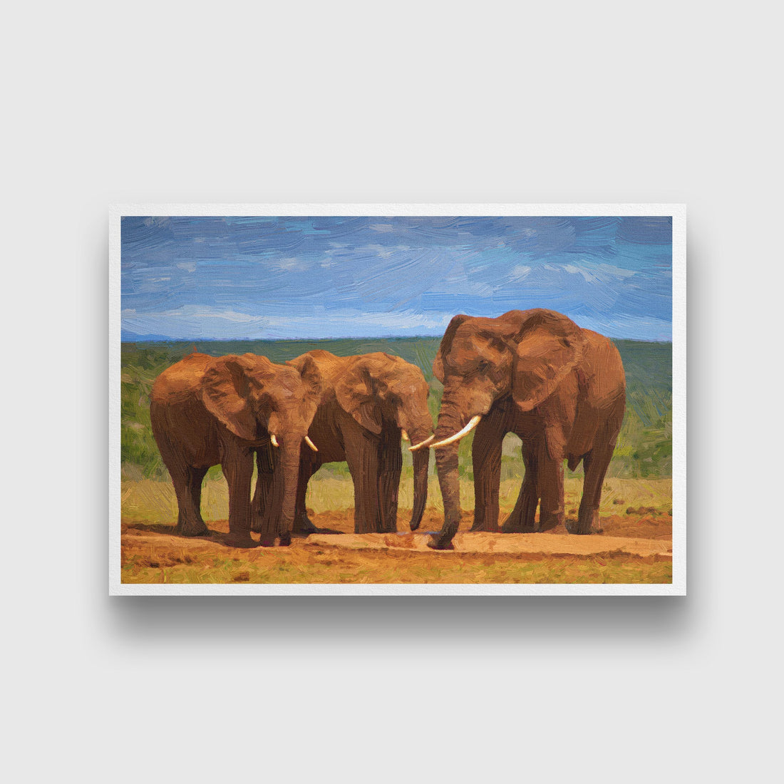 wild asian elephant family painting - Meri Deewar 3 : 2 Horizontal Premium Wall Art Canvas by MeriDeewar