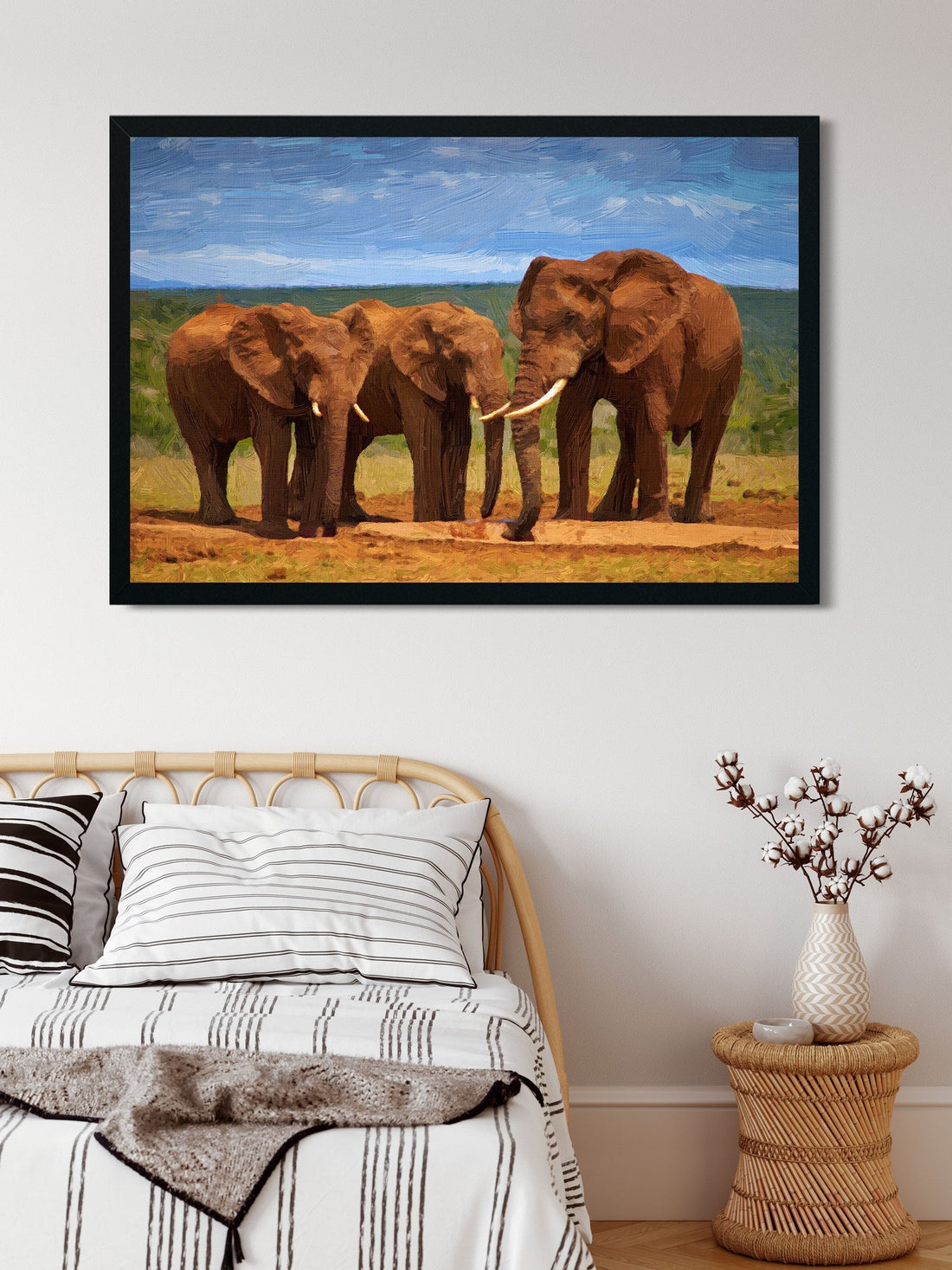 wild asian elephant family painting - Meri Deewar 3 : 2 Horizontal Premium Wall Art Canvas by MeriDeewar