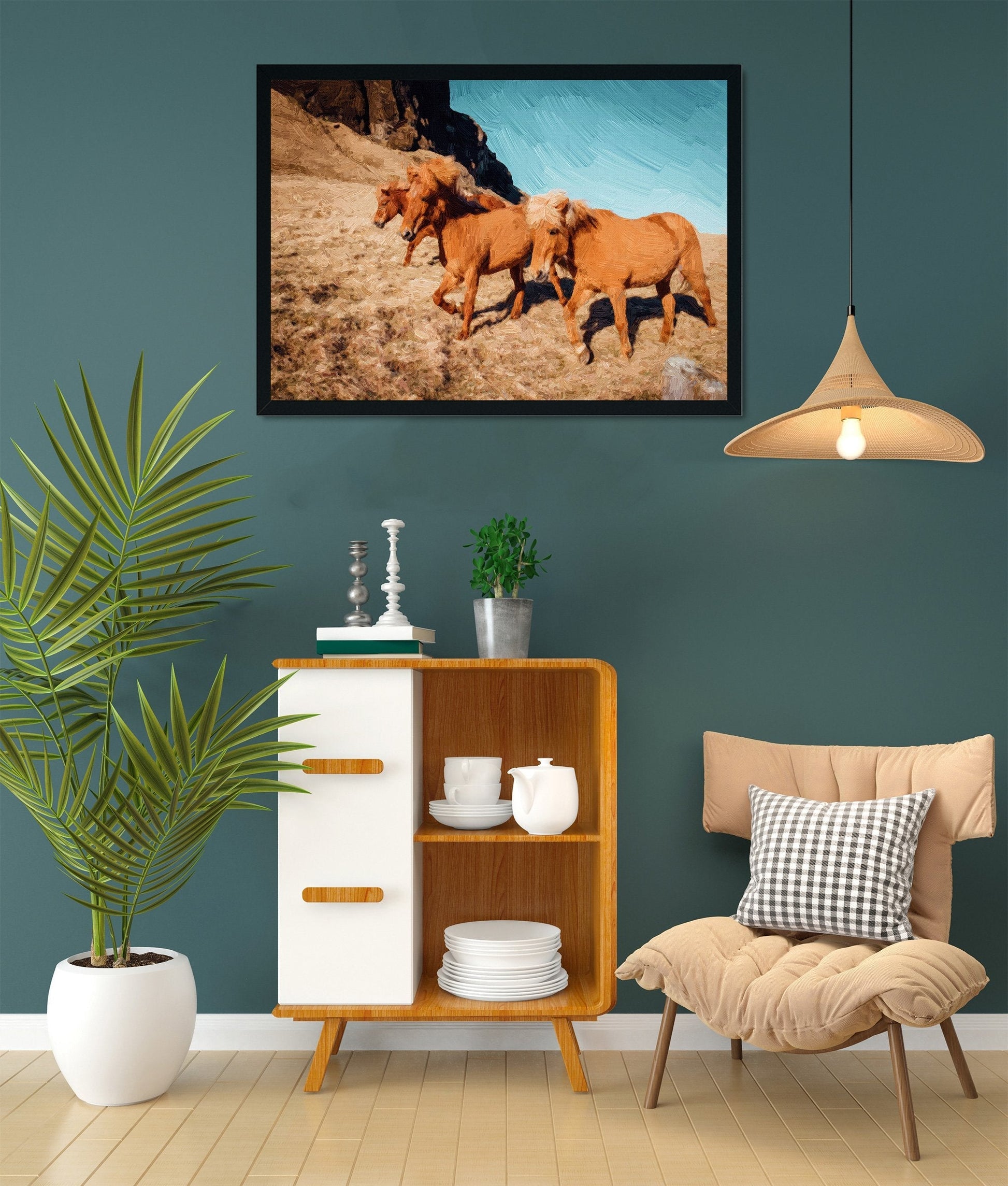 Wild horse at the nature Painting - Meri Deewar 3 : 2 Horizontal Premium Wall Art Canvas by MeriDeewar