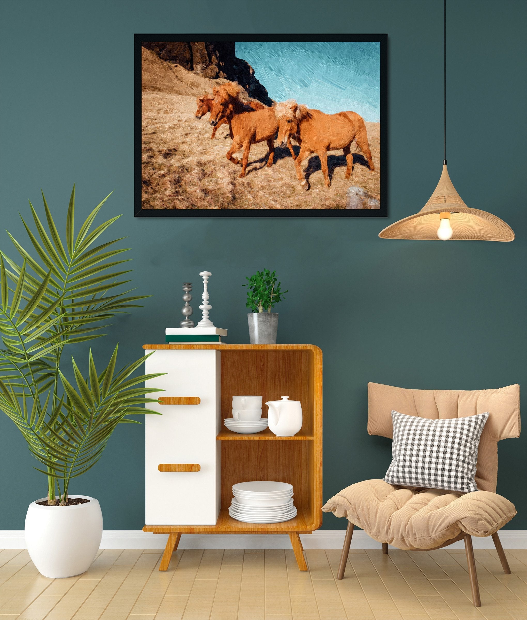 Wild horse at the nature Painting - Meri Deewar 3 : 2 Horizontal Premium Wall Art Canvas by MeriDeewar