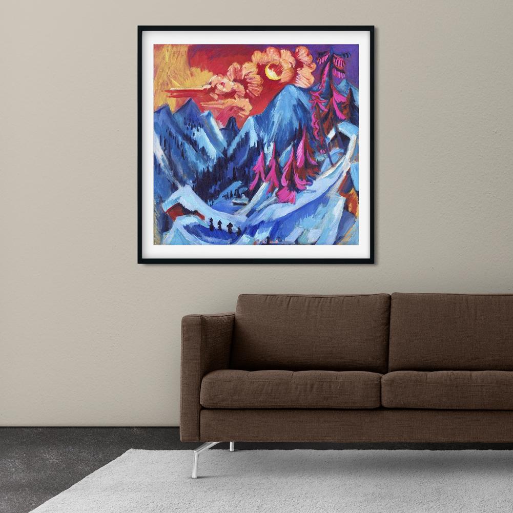 Winter Landscape in Moonlight Painting - MeriDeewar 1 : 1 Square Premium Wall Art Canvas by MeriDeewar