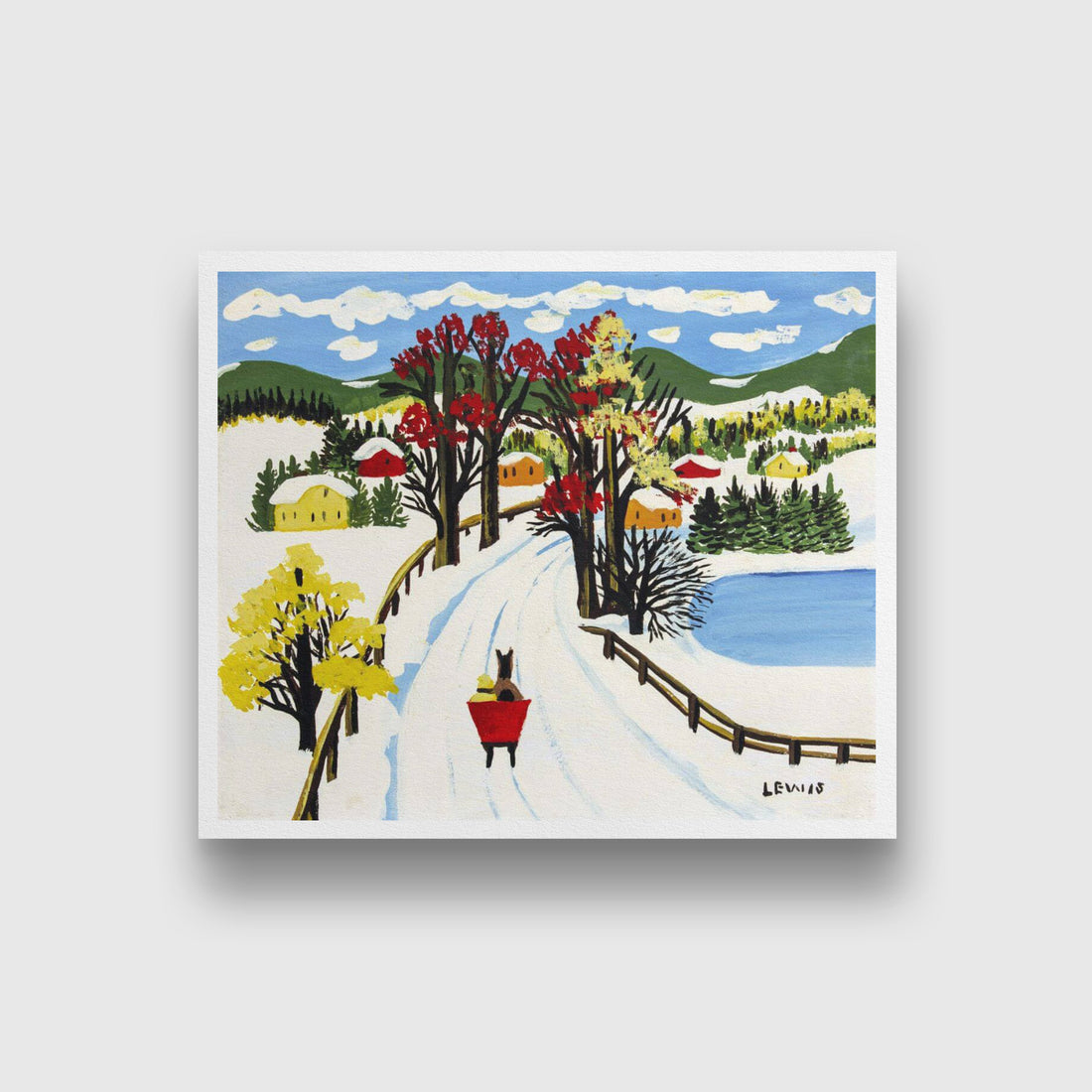 Winter Sleigh Ride Painting - Meri Deewar 6 : 5 Horizontal Premium Wall Art Canvas by MeriDeewar