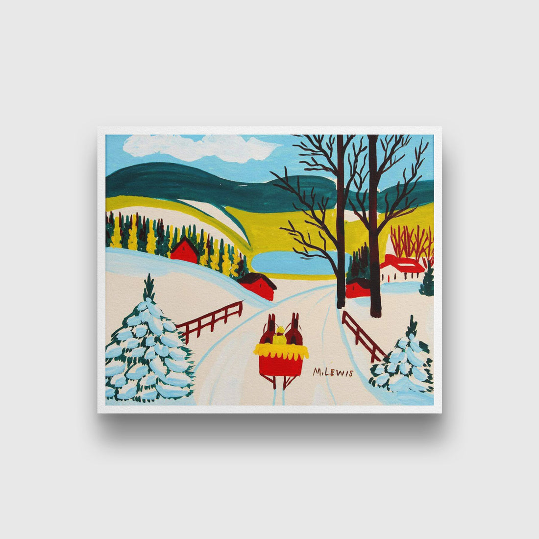 Winter Sleigh Scene Painting - Meri Deewar 6 : 5 Horizontal Premium Wall Art Canvas by MeriDeewar