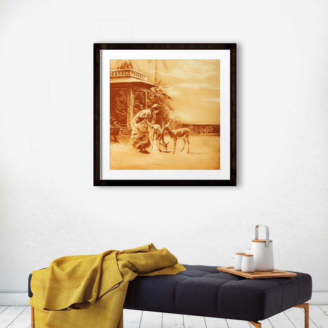Woman and Deers Painting - Meri Deewar 1 : 1 Square Premium Wall Art Canvas by MeriDeewar