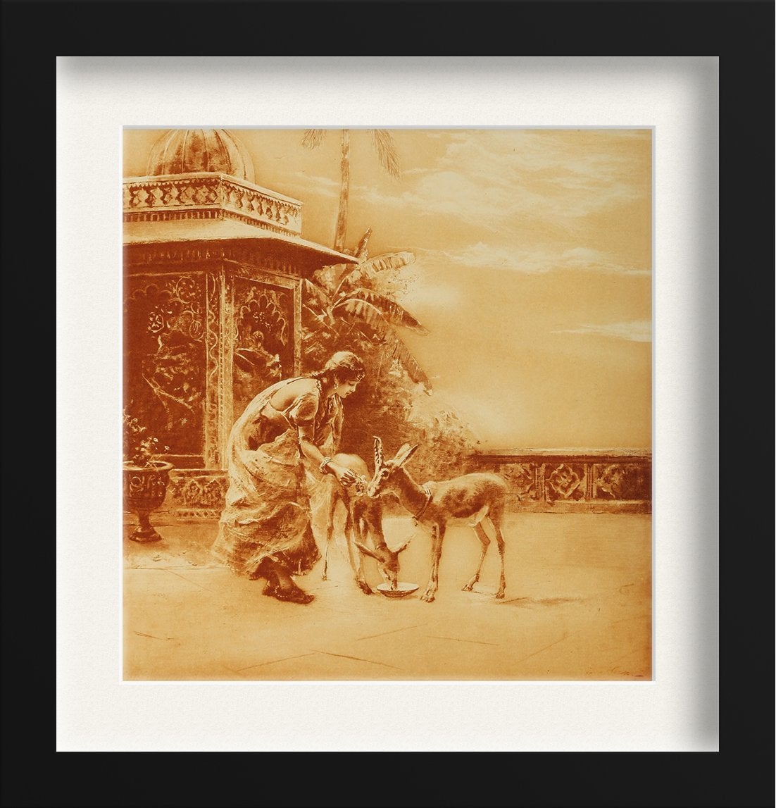 Woman and Deers Painting - Meri Deewar 1 : 1 Square Premium Wall Art Canvas by MeriDeewar