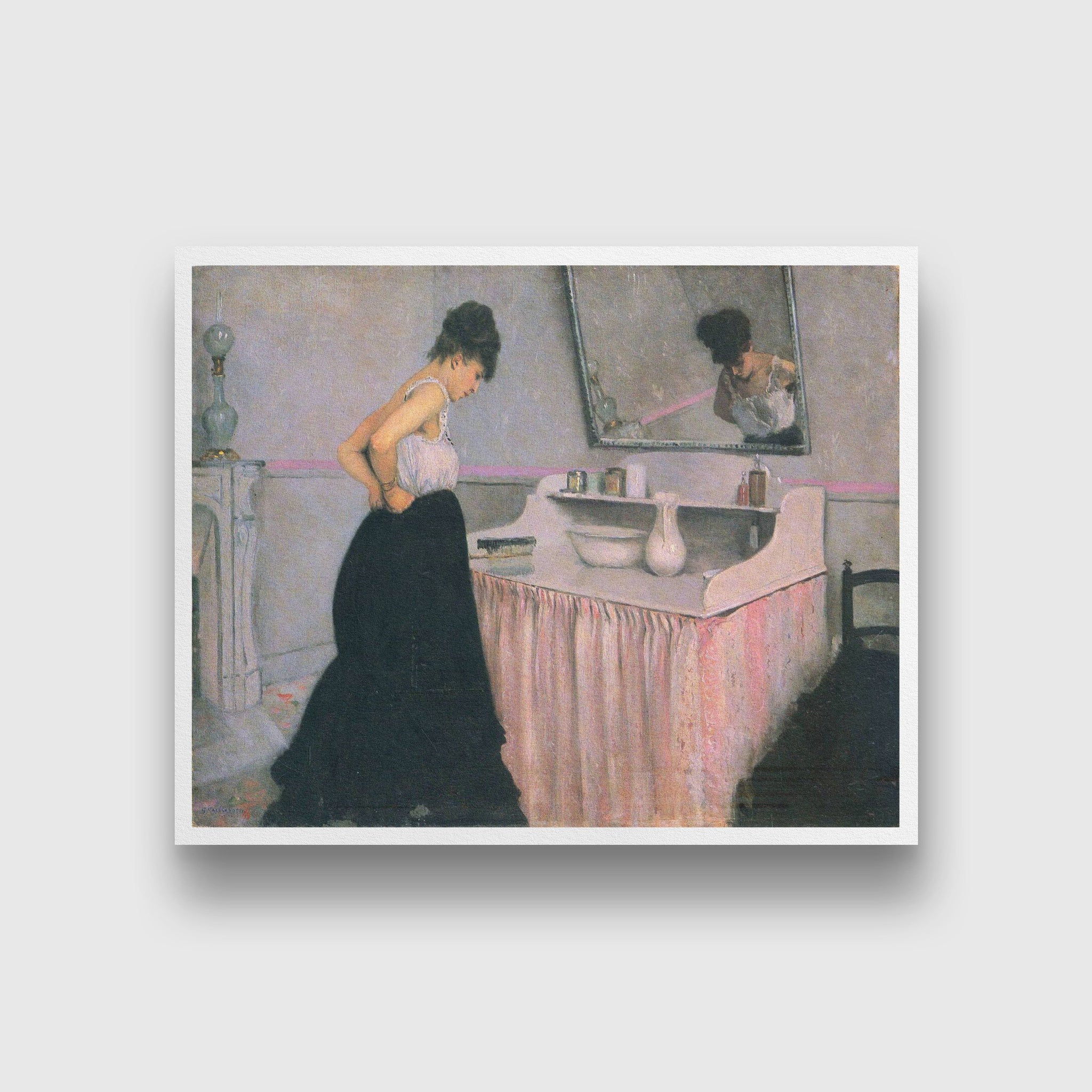 Woman at a Dressing Table Painting - Meri Deewar 4 :5 Vertical Premium Wall Art Canvas by MeriDeewar