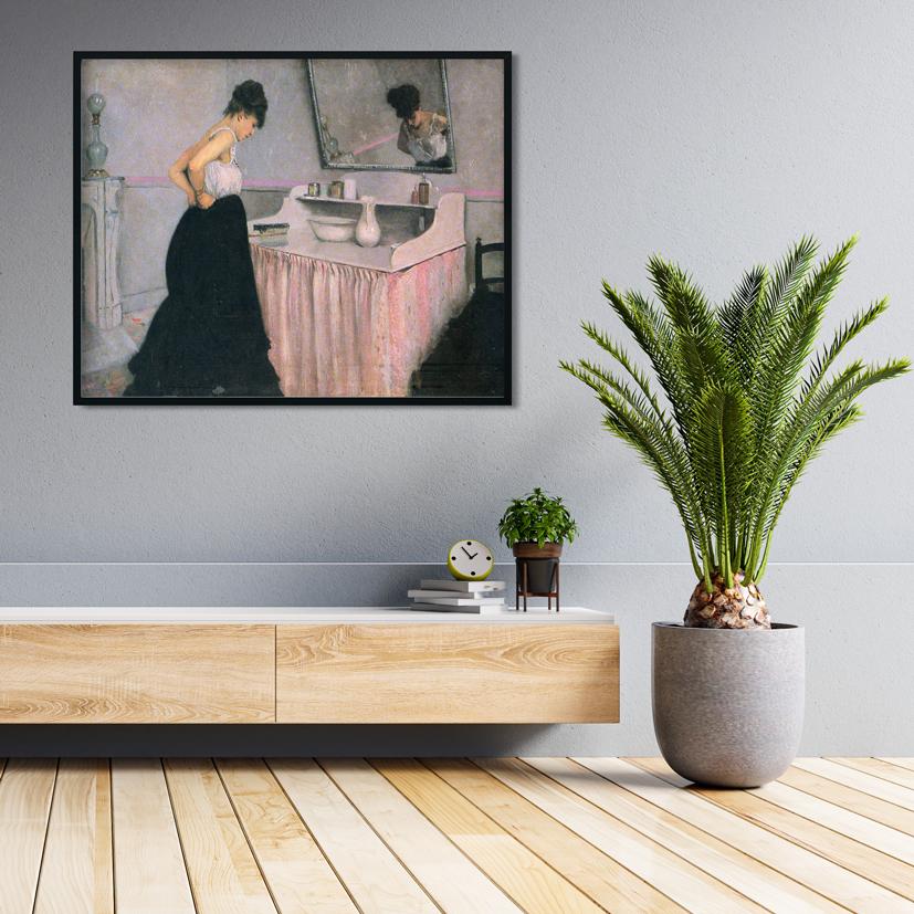 Woman at a Dressing Table Painting - Meri Deewar 4 :5 Vertical Premium Wall Art Canvas by MeriDeewar