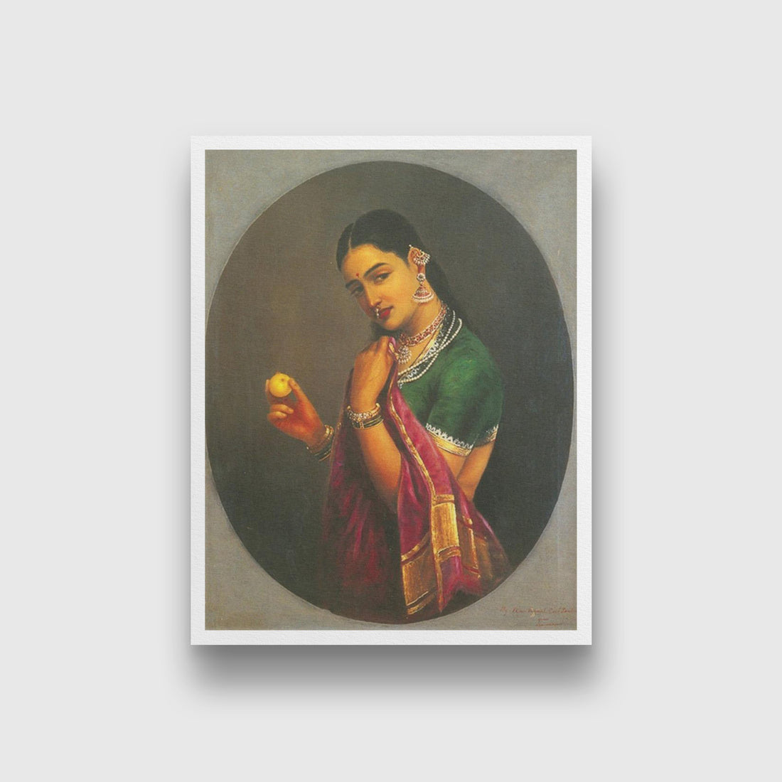 Woman Holding A Fruit Painting - Painting - Meri Deewar 4 :5 Vertical Premium Wall Art Canvas by MeriDeewar