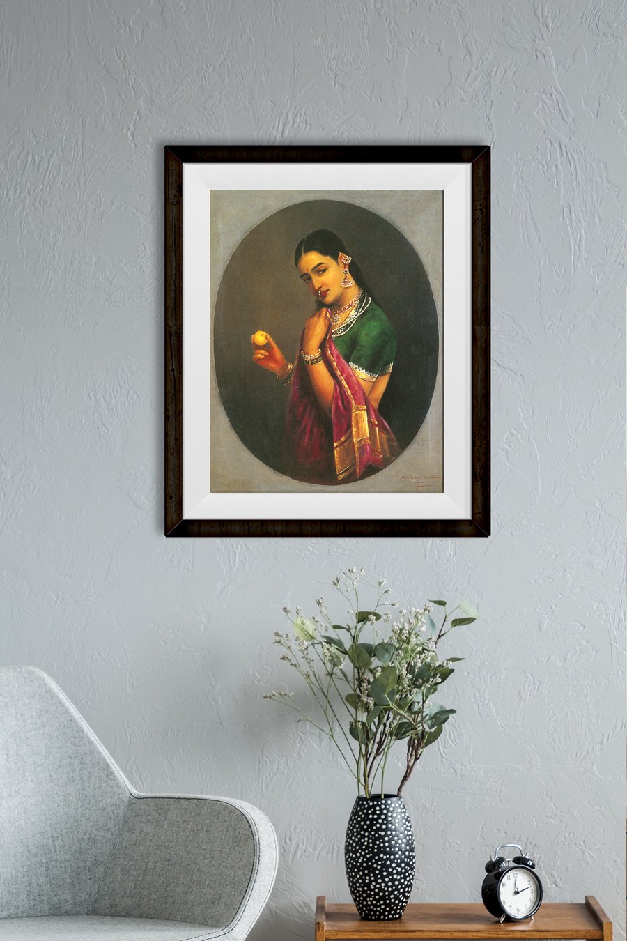 Woman Holding A Fruit Painting - Painting - Meri Deewar 4 :5 Vertical Premium Wall Art Canvas by MeriDeewar