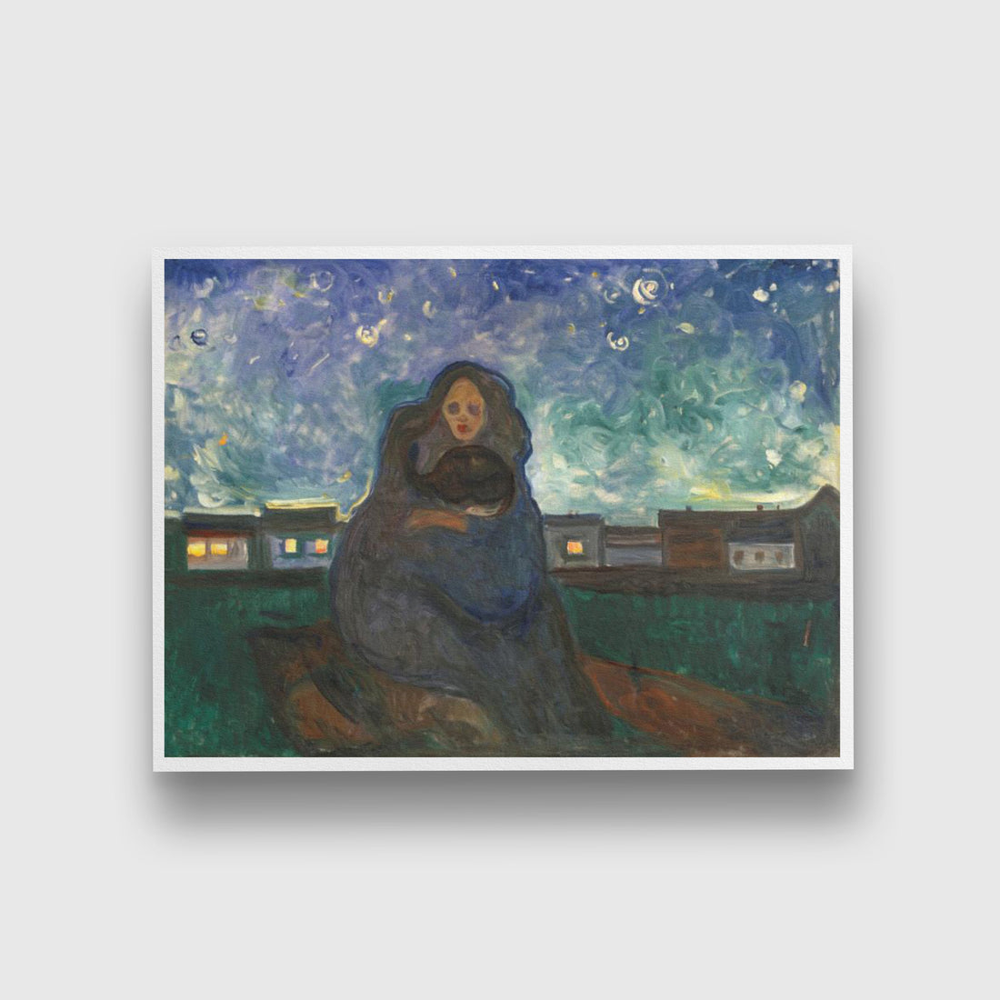 Woman Hugging Girl- Painting - Meri Deewar 4 : 3 Horizontal Premium Wall Art Canvas by MeriDeewar