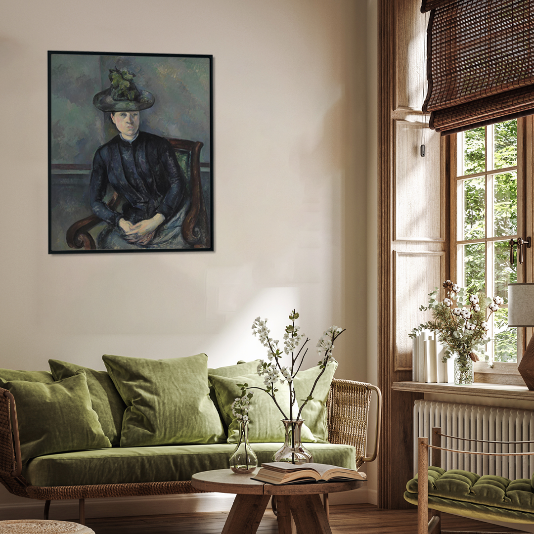 Woman in a Green Hat Madame Cezanne Painting 4 :5 Vertical Premium Wall Art Canvas by MeriDeewar