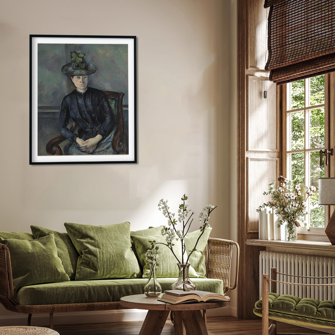 Woman in a Green Hat Madame Cezanne Painting 4 :5 Vertical Premium Wall Art Canvas by MeriDeewar