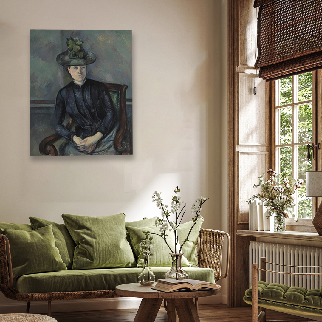 Woman in a Green Hat Madame Cezanne Painting 4 :5 Vertical Premium Wall Art Canvas by MeriDeewar