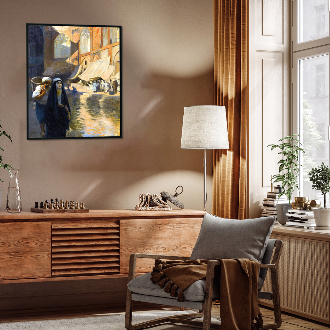 Woman's Bathing Place  Oodeypore India Painting 4 :5 Vertical Premium Wall Art Canvas by MeriDeewar