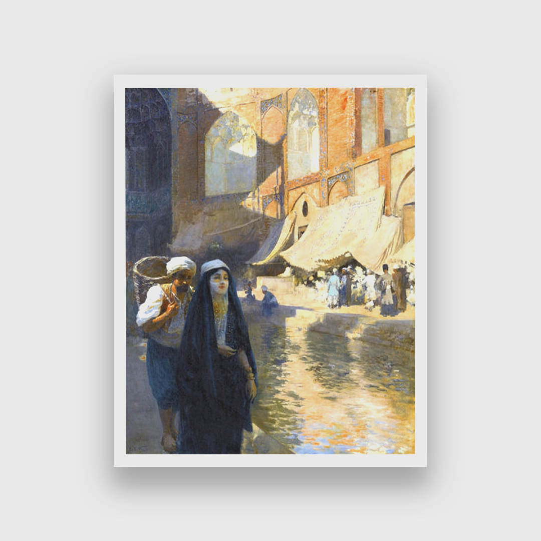 Woman's Bathing Place  Oodeypore India Painting 4 :5 Vertical Premium Wall Art Canvas by MeriDeewar