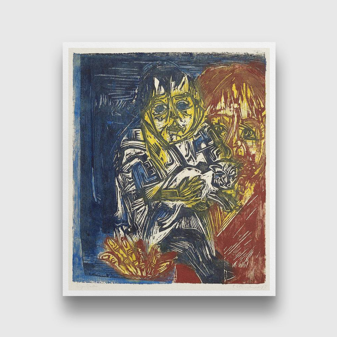 Woman with a Child and a Cat Painting - MeriDeewar 5 : 6 Vertical Premium Wall Art Canvas by MeriDeewar