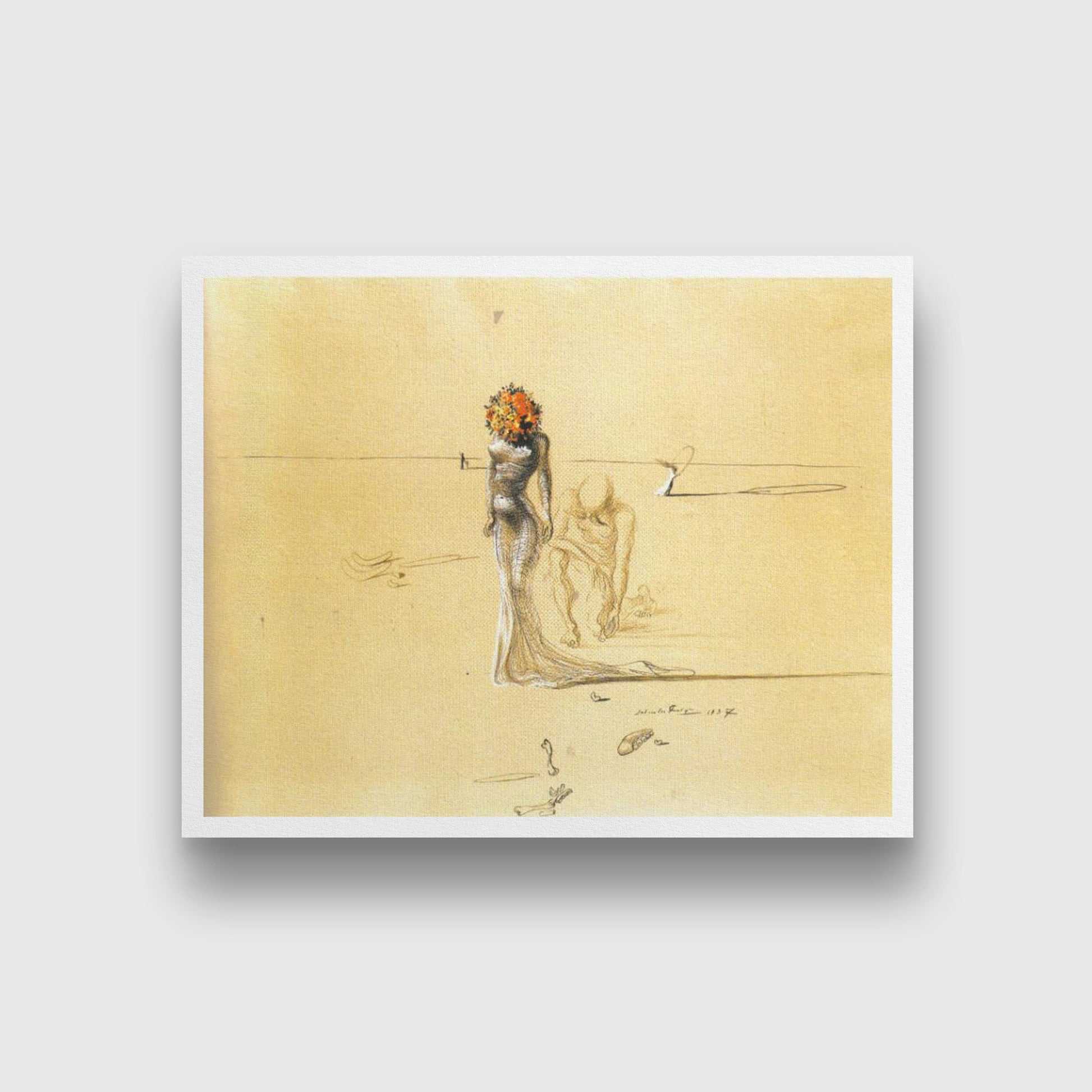 Woman with a flower head Painting - Meri Deewar 4 :5 Vertical Premium Wall Art Canvas by MeriDeewar