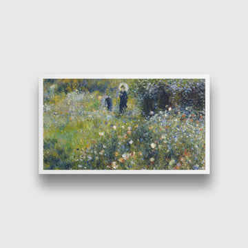 Woman with a parasol in a garden Painting - Meri Deewar 2 : 1 Horizontal Premium Wall Art Canvas by MeriDeewar