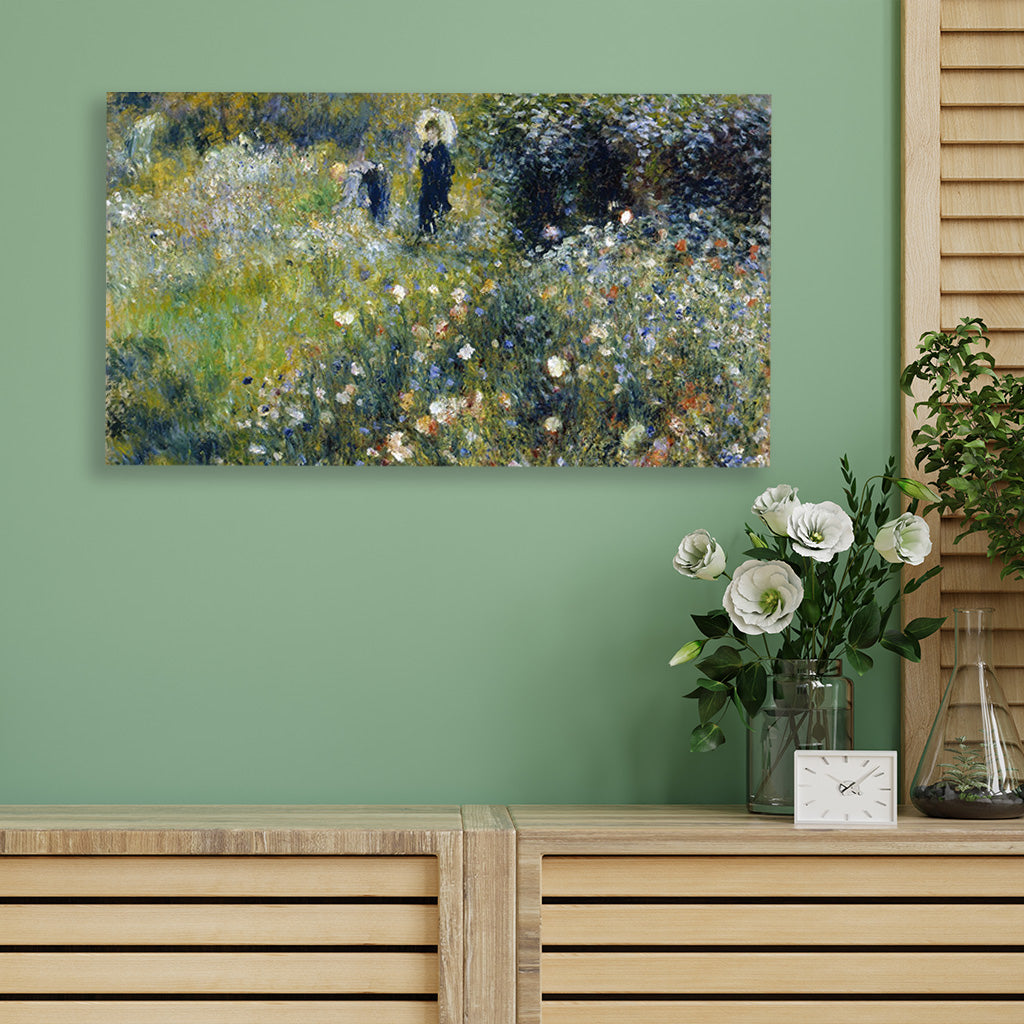 Woman with a parasol in a garden Painting - Meri Deewar 2 : 1 Horizontal Premium Wall Art Canvas by MeriDeewar