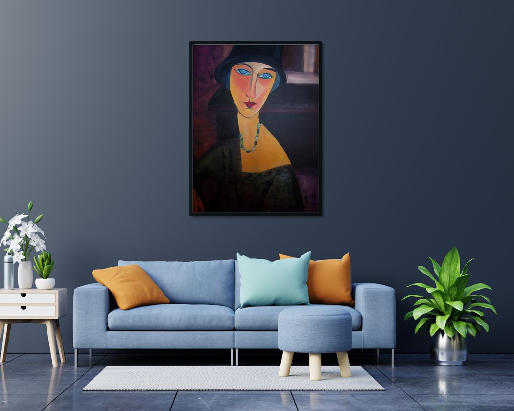 Woman With Blue Eyes - Painting - Meri Deewar 3 : 4 Vertical Premium Wall Art Canvas by MeriDeewar