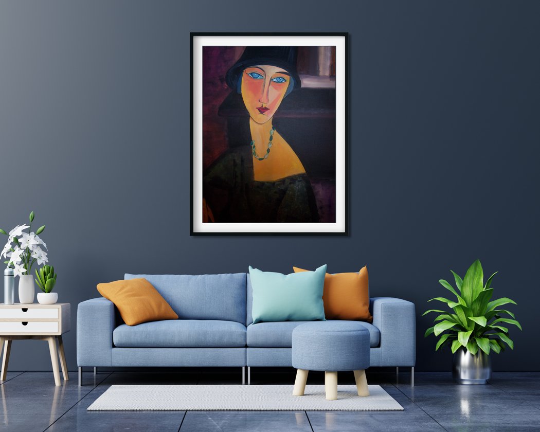 Woman With Blue Eyes - Painting - Meri Deewar 3 : 4 Vertical Premium Wall Art Canvas by MeriDeewar