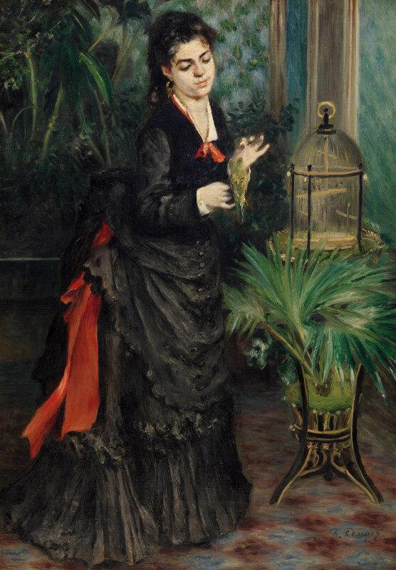 Woman with Parrot Painting - Meri Deewar 2 : 3 Vertical Premium Wall Art Canvas by MeriDeewar