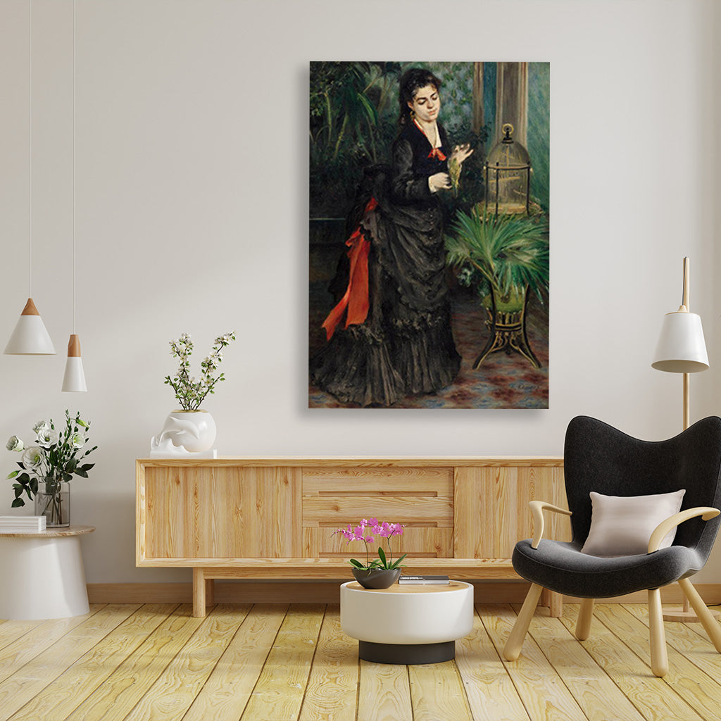 Woman with Parrot Painting - Meri Deewar 2 : 3 Vertical Premium Wall Art Canvas by MeriDeewar