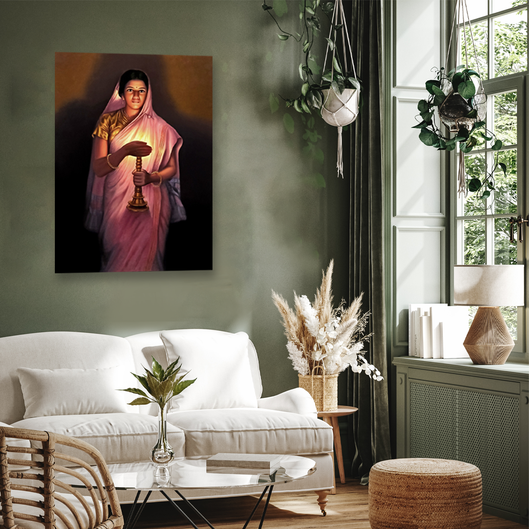 Woman With the Lamp Painting - Meri Deewar 2 : 3 Vertical Premium Wall Art Canvas by MeriDeewar