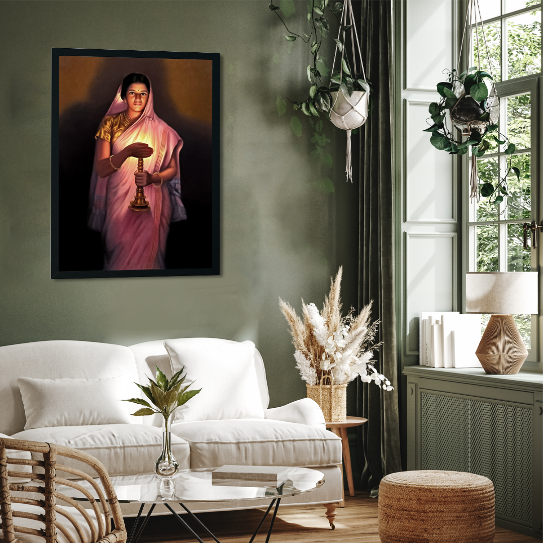 Woman With the Lamp Painting - Meri Deewar 2 : 3 Vertical Premium Wall Art Canvas by MeriDeewar
