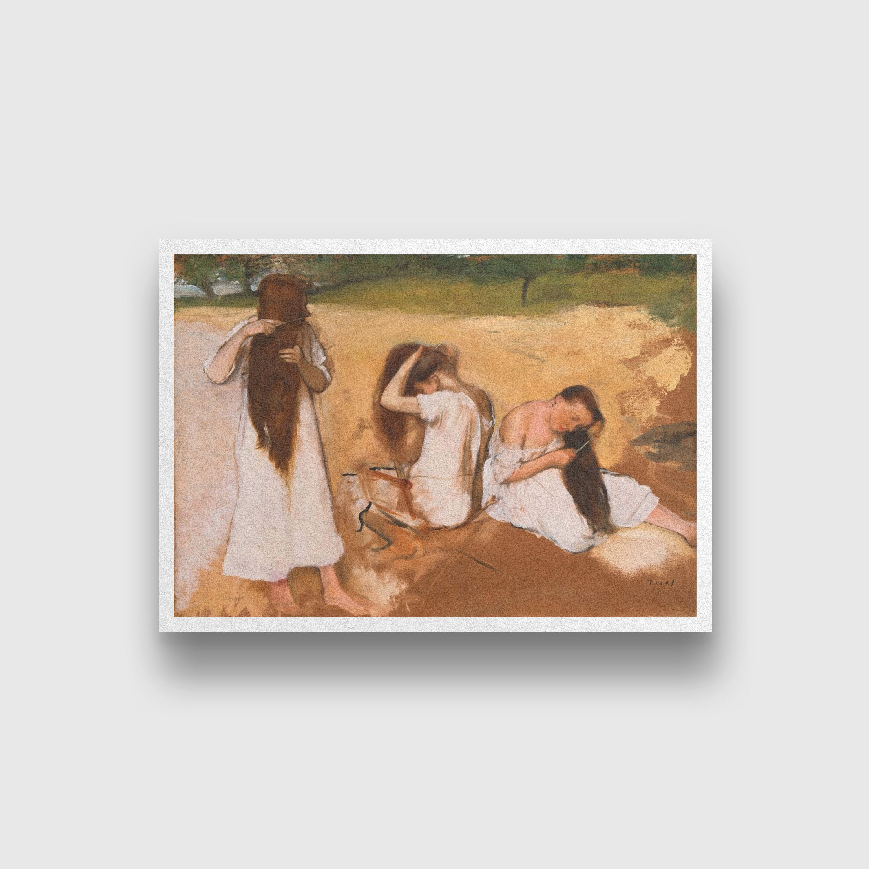 Women Combing Their Hair Painting - Meri Deewar 3 : 2 Horizontal Premium Wall Art Canvas by MeriDeewar