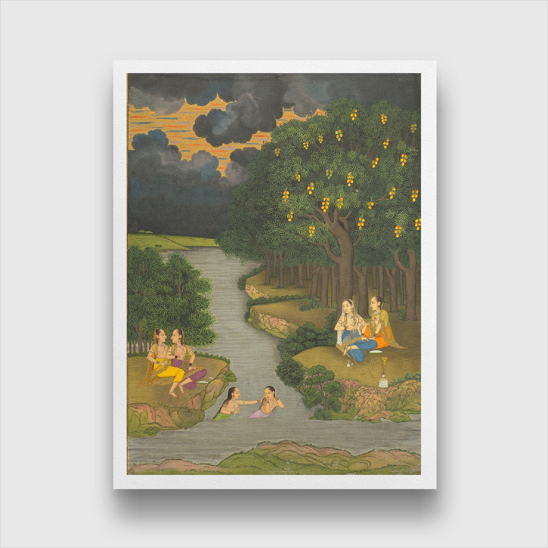 Women enjoying the river at the forest Painting 3 : 4 Vertical Premium Wall Art Canvas by MeriDeewar