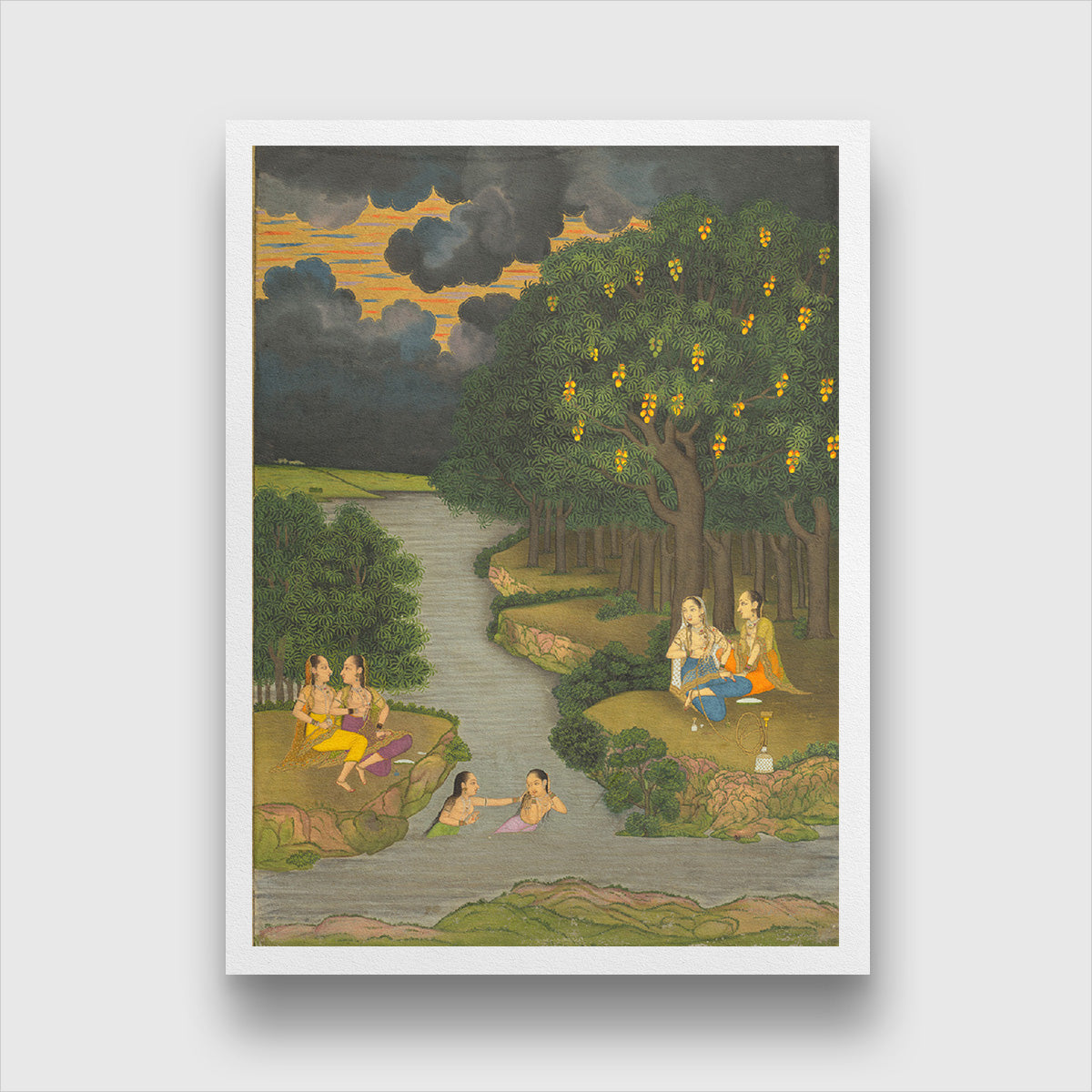 Women enjoying the river at the forest Painting 3 : 4 Vertical Premium Wall Art Canvas by MeriDeewar