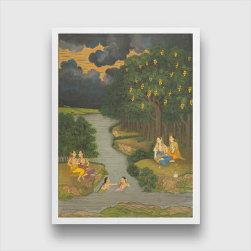 Women enjoying the river at the forest Painting 3 : 4 Vertical Premium Wall Art Canvas by MeriDeewar