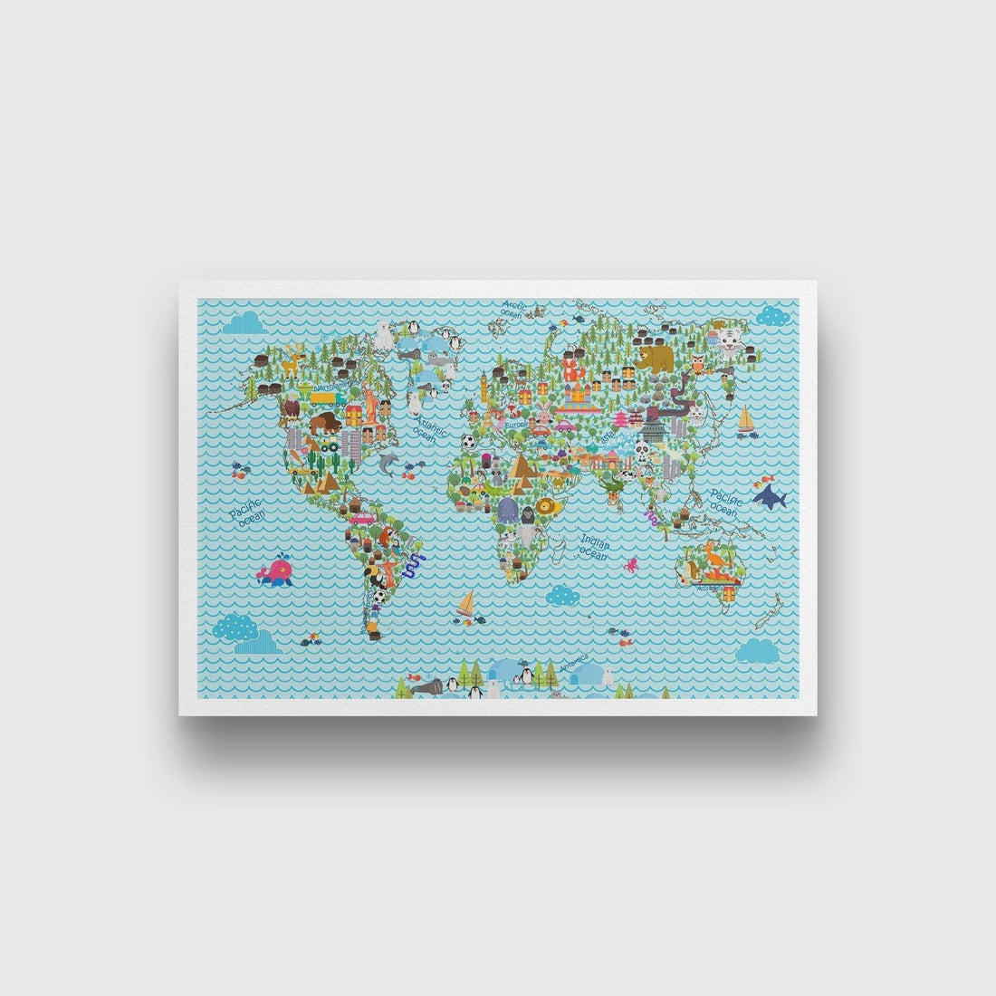 World map illustration Painting - Meri Deewar 3 : 2 Horizontal Premium Wall Art Canvas by MeriDeewar