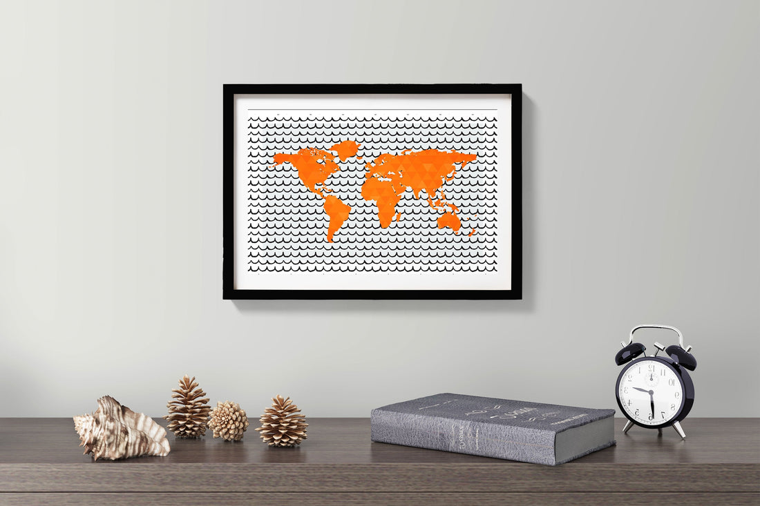 World Map Wave Pattern Wall Art Painting - Meri Deewar 3 : 2 Horizontal Premium Wall Art Canvas by MeriDeewar