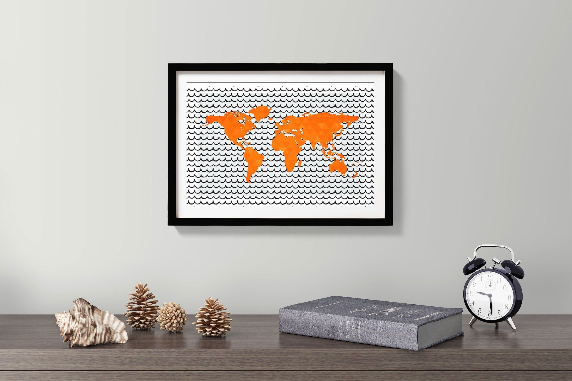 World Map Wave Pattern Wall Art Painting - Meri Deewar 3 : 2 Horizontal Premium Wall Art Canvas by MeriDeewar