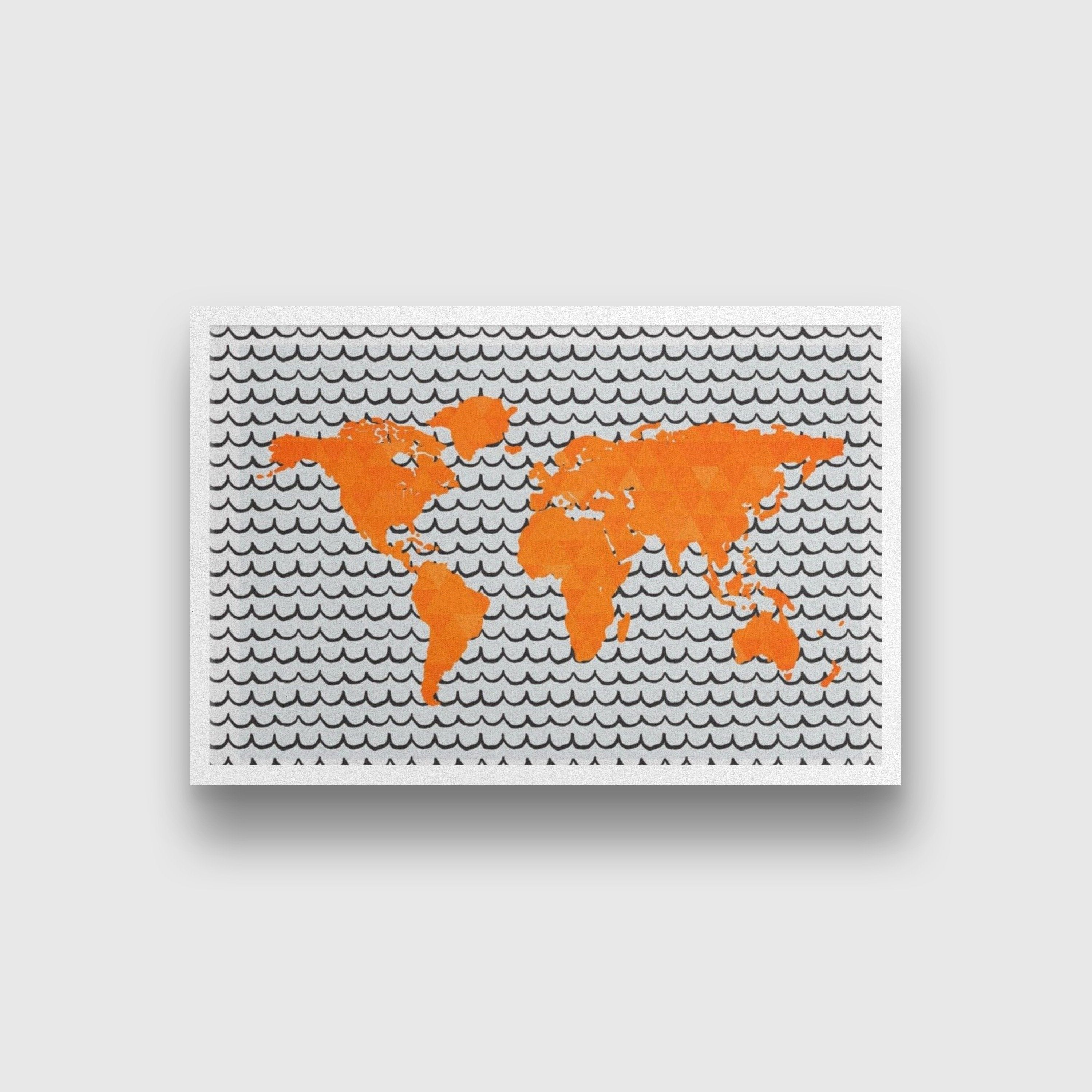 World Map Wave Pattern Wall Art Painting - Meri Deewar 3 : 2 Horizontal Premium Wall Art Canvas by MeriDeewar