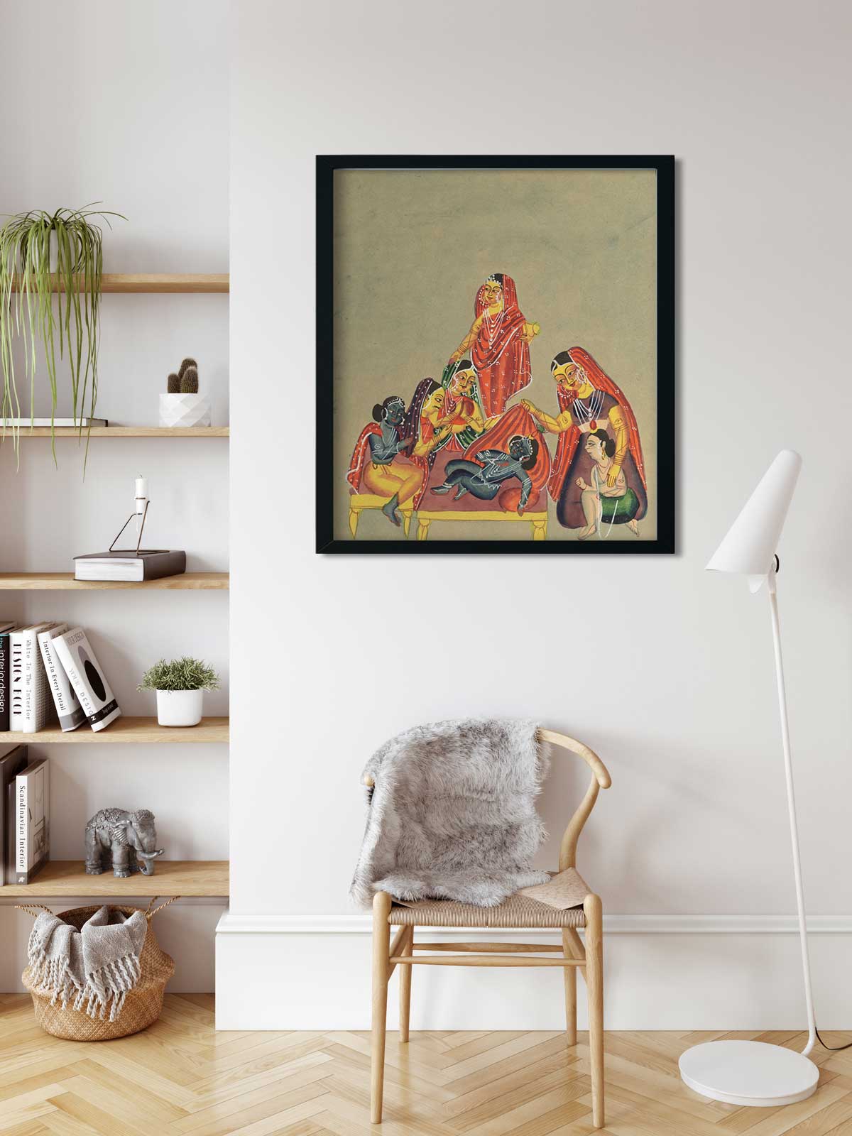Worship Of The Infant Krishna Painting 1 : 1 Square Premium Wall Art Canvas by MeriDeewar