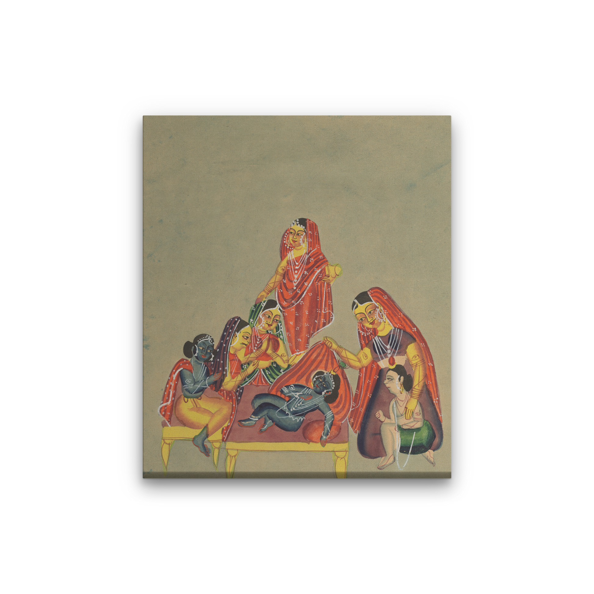 Worship Of The Infant Krishna Painting 1 : 1 Square Premium Wall Art Canvas by MeriDeewar