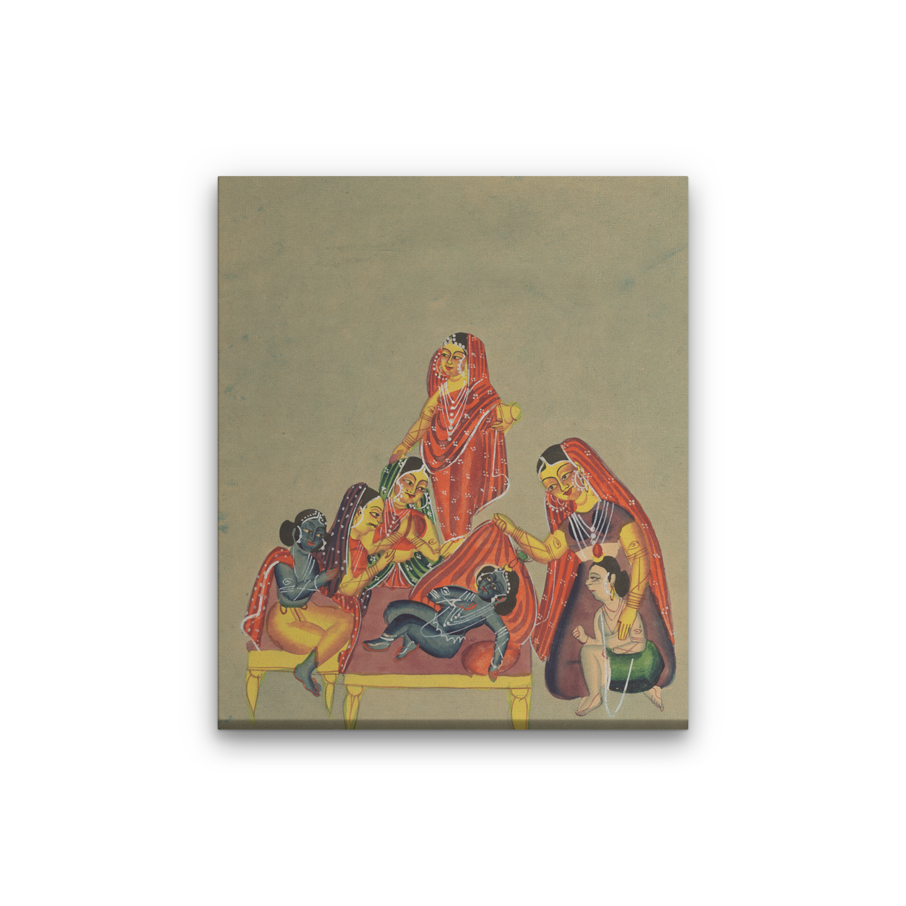 Worship Of The Infant Krishna Painting 1 : 1 Square Premium Wall Art Canvas by MeriDeewar