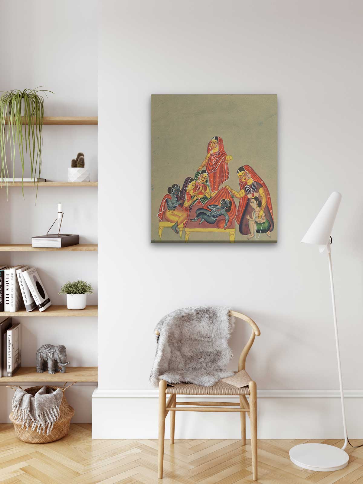 Worship Of The Infant Krishna Painting 1 : 1 Square Premium Wall Art Canvas by MeriDeewar