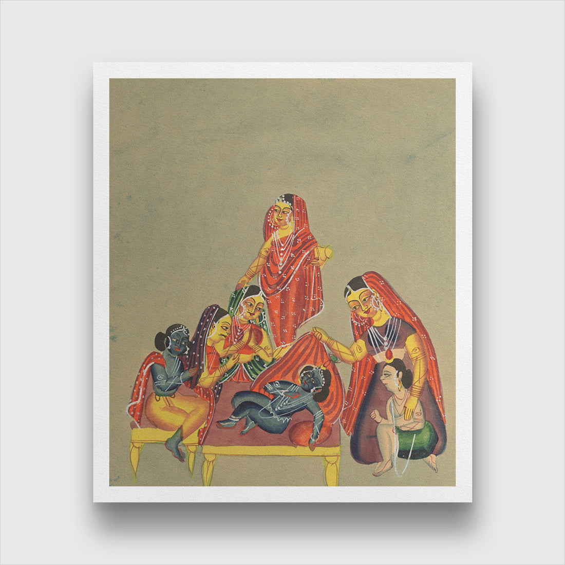 Worship Of The Infant Krishna Painting 1 : 1 Square Premium Wall Art Canvas by MeriDeewar