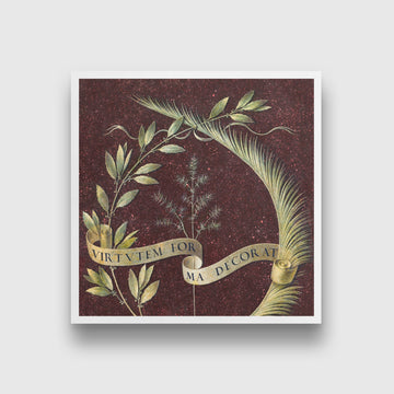 Wreath of Laurel, Palm, and Juniper with a Scroll inscribed Virtutem Forma Decorat Painting - Meri Deewar 1 : 1 Square Premium Wall Art Canvas by MeriDeewar