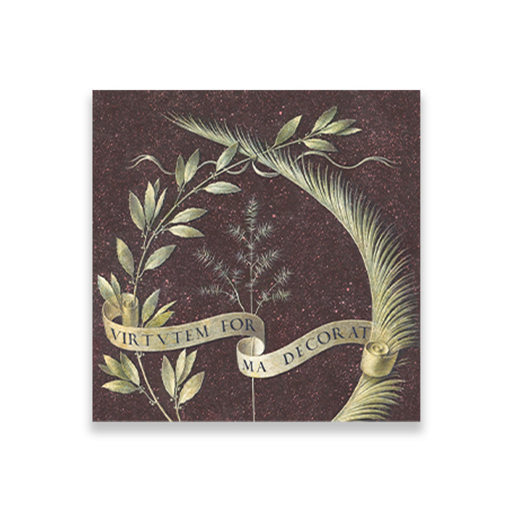 Wreath of Laurel, Palm, and Juniper with a Scroll inscribed Virtutem Forma Decorat Painting - Meri Deewar 1 : 1 Square Premium Wall Art Canvas by MeriDeewar